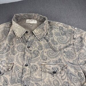 Ryan Michael Mens Silk Cotton Paisley Western Snap Shirt Large Tan Gray Long Slv